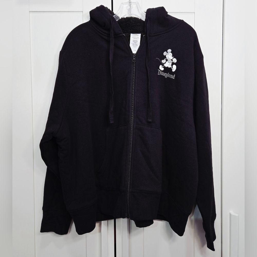 DisneyParks Mickey Mouse Sherpa Lined ZipUp Black Hoodie DISNEYLAND Size 1X NWT
